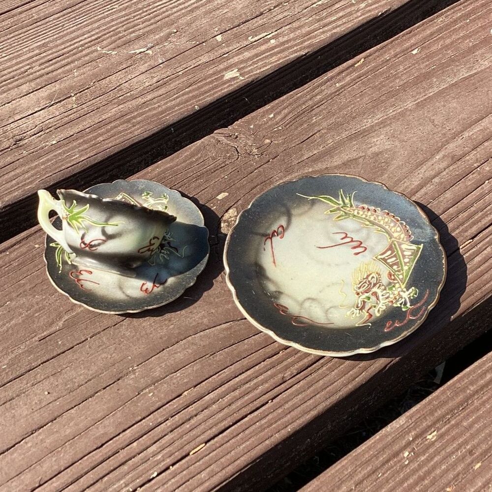 Vintage Miniature Dragon Teacup Saucer Set Made in Japan